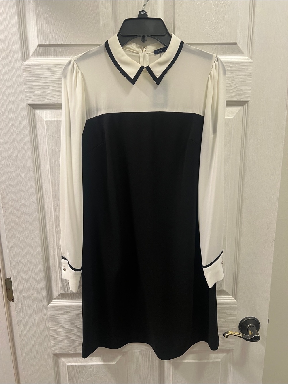 NWT Tommy Hilfiger black peplum collar sheer top long sleeve dress 8P black